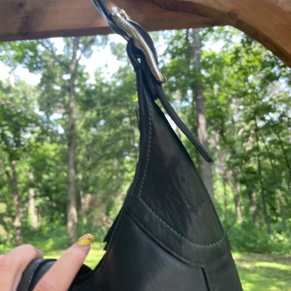 Vintage COACH Hamptons Large Hobo Clip #8A67 — Black w/ Teal Contrast Stitching - Picture 6 of 14